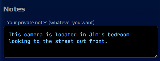 Aevocam Feed Editor Notes Section