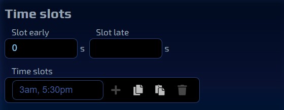 Aevocam Feed Editor Time slots Section