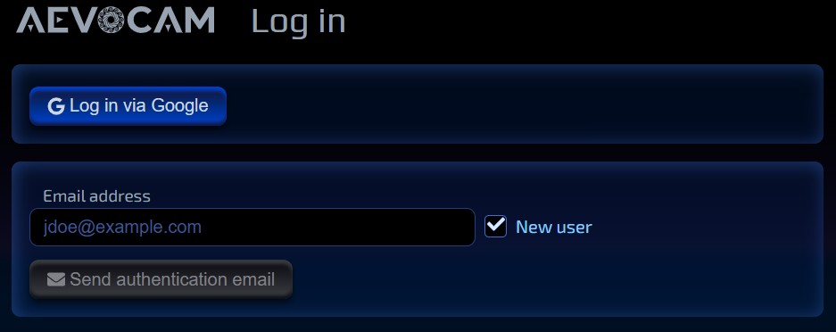 Aevocam Creating New User Account