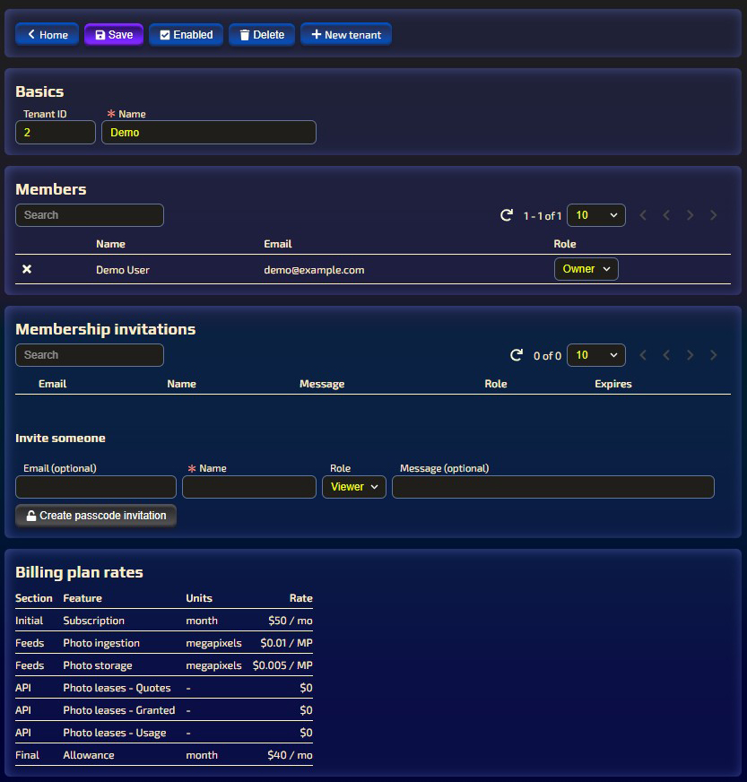 Aevocam Tenant Settings Page 2