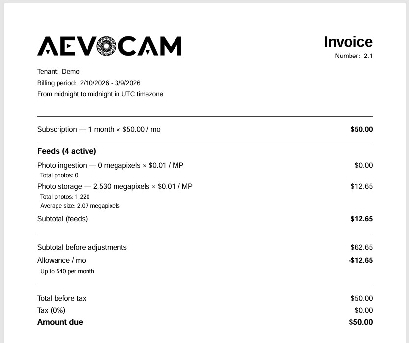 Aevocam Sample Invoice