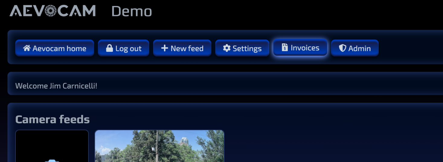 Aevocam Tenant Home Page